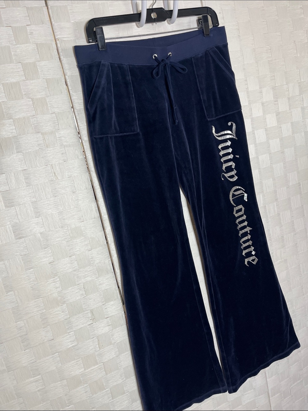 Juicy Couture Navy Velour Wide-Leg Track Pants with Logo